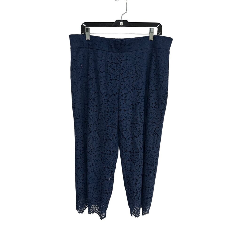Isaac Mizrahi Live! Elastic Waist Pull On Lace Pants Navy Sz Large Petite Boho